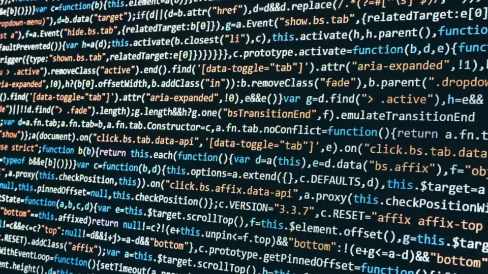 A wall of minified code in white text on black